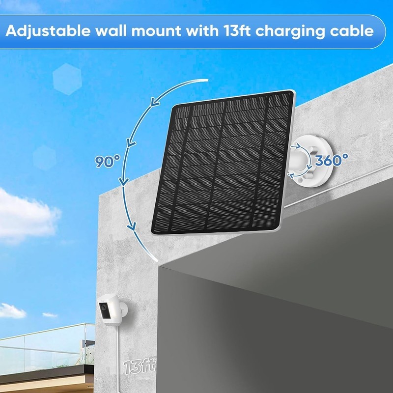 Solar Panel for Ring Camera,Dustproof Waterproof 5W Solar Panel,13FT Long Cable gallery