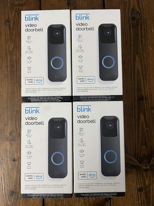 LOT OF 4 – Blink Smart Wi-Fi HD Video Doorbell in Black – Battery or Wired