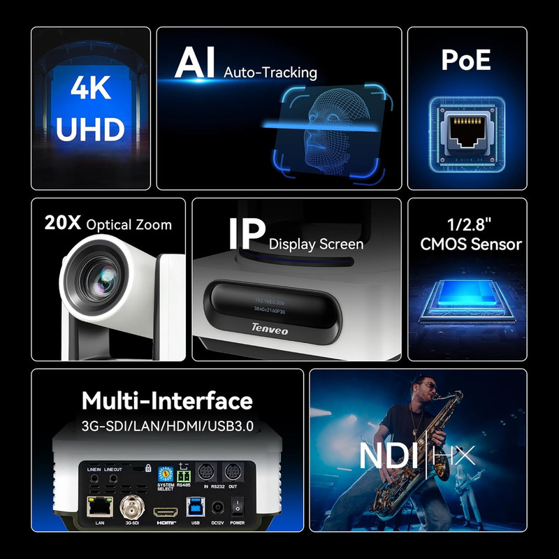 4K NDI PTZ Camera and Controller Bundle/Kits, 4K 20X AI Auto Tracking NDI Sdi/Hd gallery