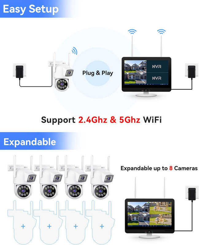 Wireless Security Camera System with 12" Monitor & 4 Dual Lens Cameras gallery