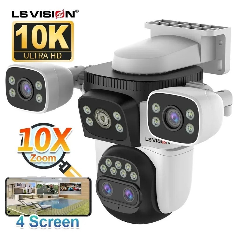20MP 10K Security Camera WiFi 10X Zoom Four Lens Four Screens Auto Tracking PTZ gallery