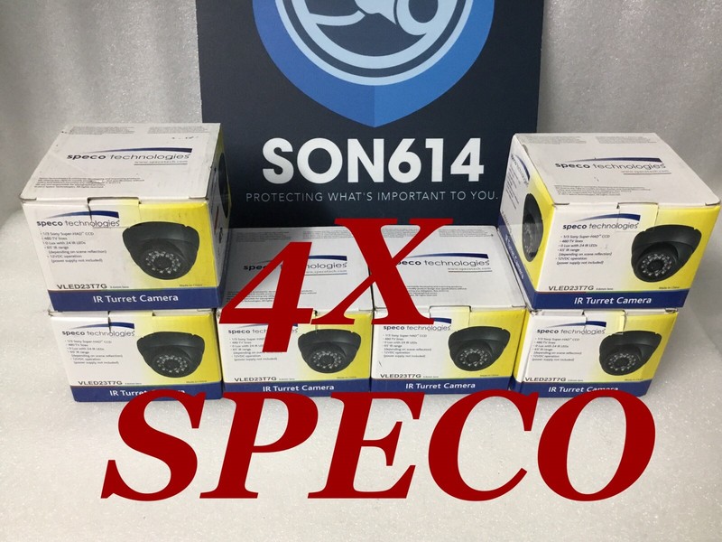 4x SPECO VLED23T7G Security Color Cameras W/ 3.6mm 480TVL Cracked Glass TESTED!