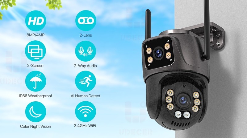 4K 8MP Wifi PTZ Outdoor Camera Dual Lens AI Tracking CCTV Audio iCSee gallery