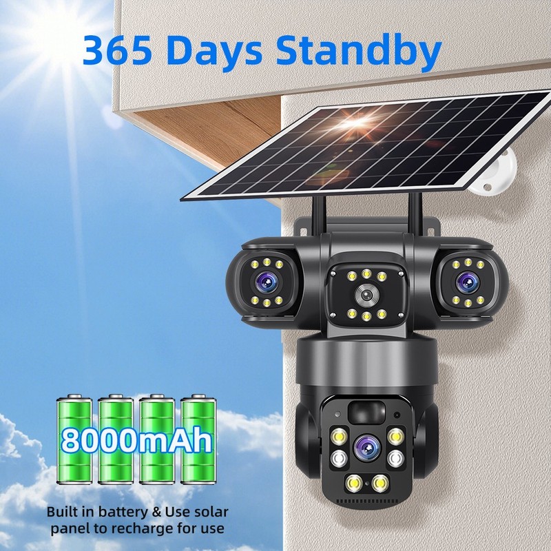 WiFi Solar/Battery Wireless Security Camera 360° PTZ 4K Color Night Vision Cam gallery
