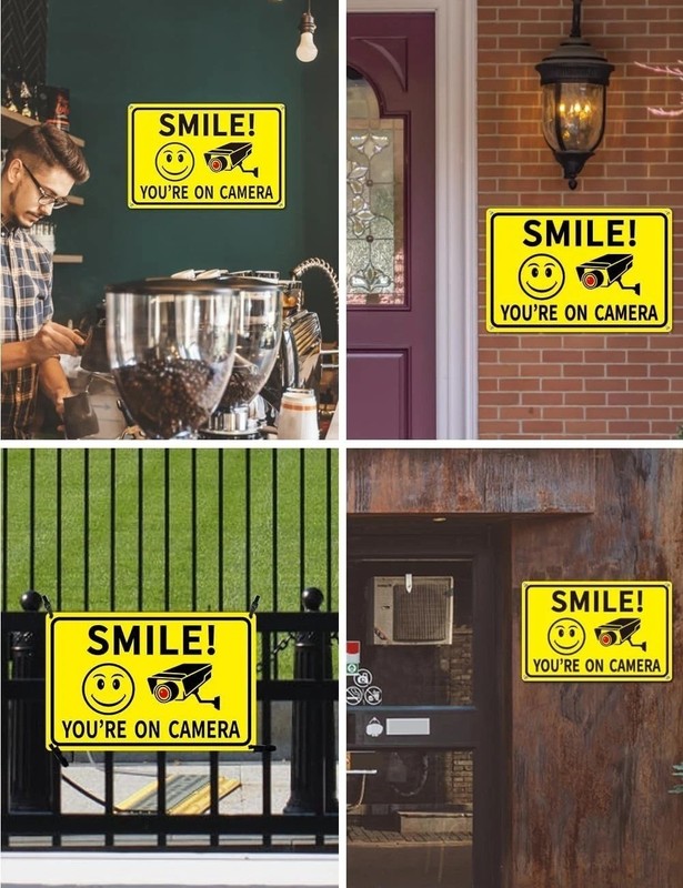 4-Pack Smile Youre On Camera Signs 8x12 Rust Free Aluminum Video Surveillance gallery
