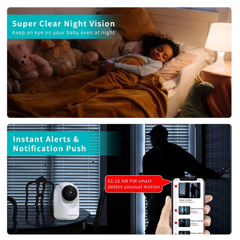 Indoor Security Camera,2.4G WiFi Cameras for Home Security,Pan Tilt 355°View ... gallery