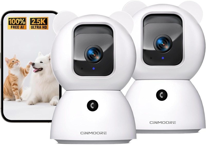 2.4GHz WiFi Camera 2.5K 2 Pack Full Duplex 2-Way Audio