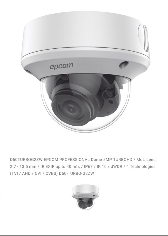 Epcom D50-TURBOG-2ZW Camera Dome 5MP (3K) 2.7-13.5mm Lens IR 131ft IP67