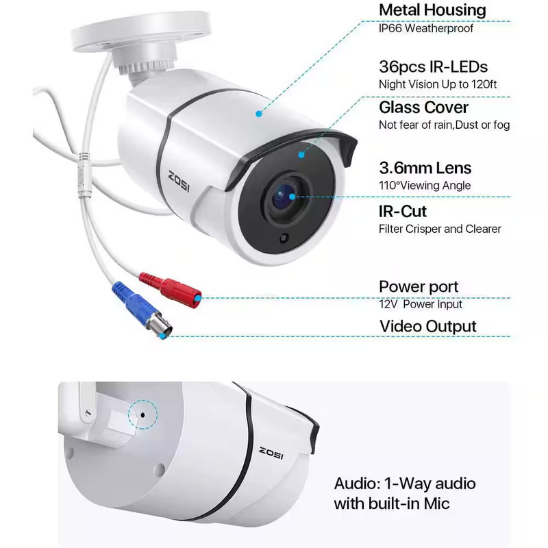 1080P TVI Hardwired Outdoor Bullet Security Camera with Audio Only Compatible fo gallery
