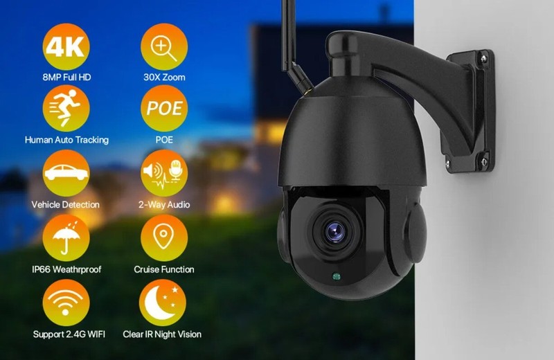 4K 8MP HD PTZ Camera WIFI POE Camera Outdoor AI Human Tracking CCTV Surveillance gallery
