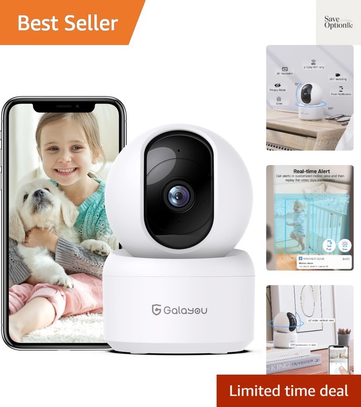 Indoor Security Camera 2K, Pet Camera, 360 Degree 2.4G WiFi Home Security Cam…