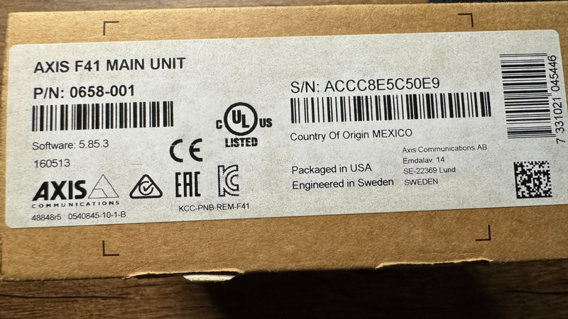 Axis F41 Main Unit Black P/N: 0658-001 Serial Number ACCC8E5C50E9 New / Sealed
