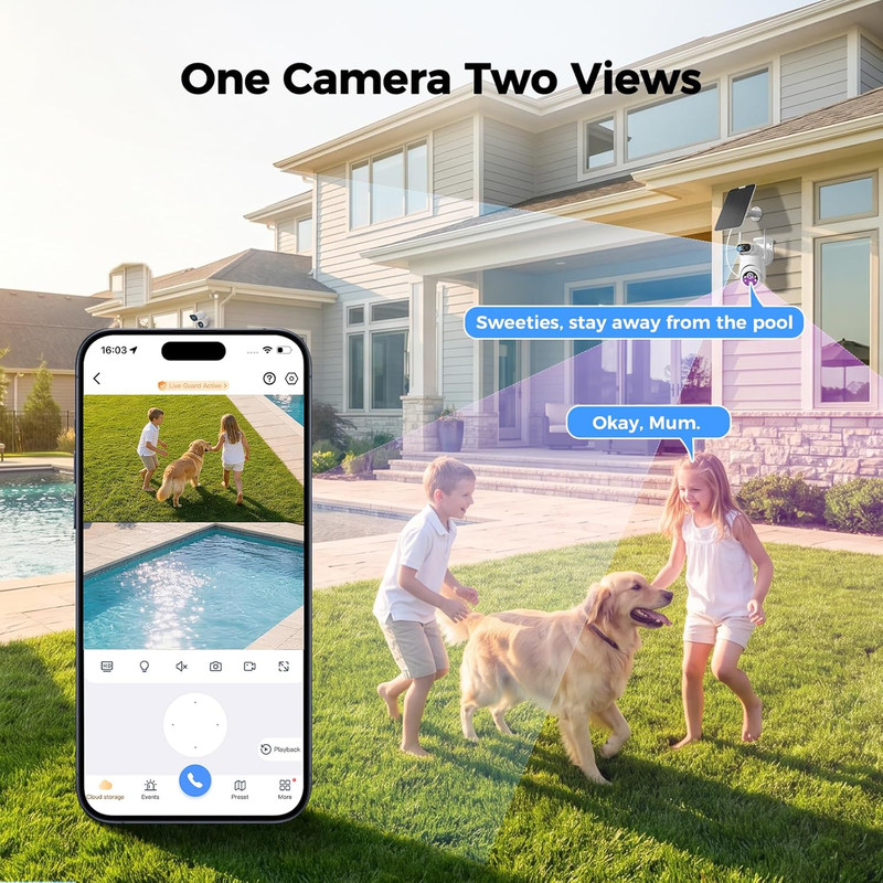 Dual Lens Solar Security Camera Wireless Outdoor – 2.5K HD No Blind Spot with PI gallery
