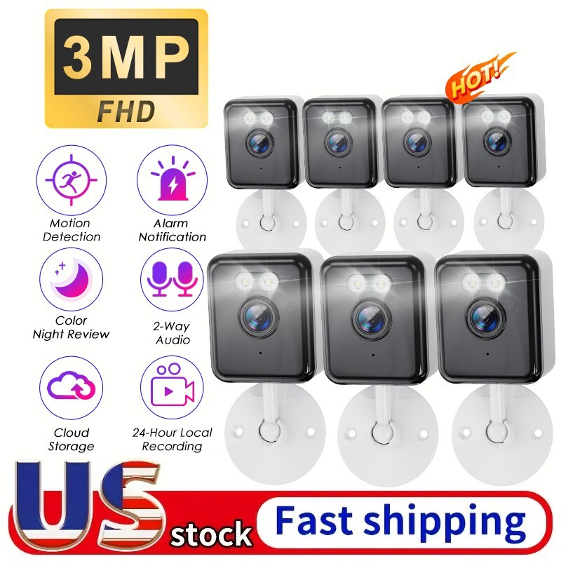 7PCS Security Home Camera 3MP WiFi Color Night Vision Indoor IP 2-Way Audio
