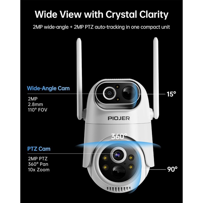 Solar Security Camera Wireless Outdoor Dual Lens 2K PTZ 360 Color Night Vision gallery