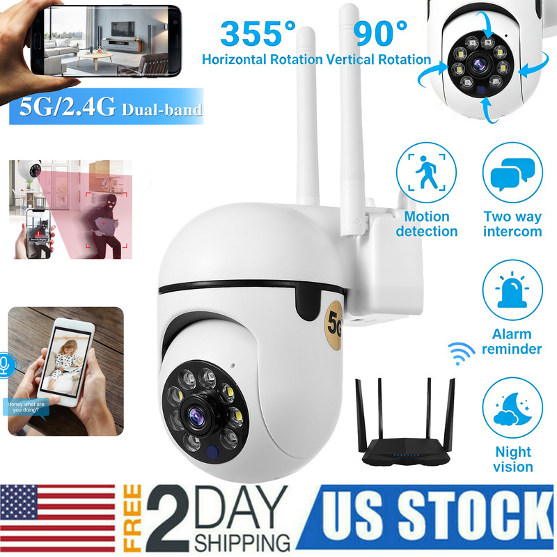 Outdoor 360°Dual Band 5G WiFi Security Camera,Night Vision,2-Way Audio White