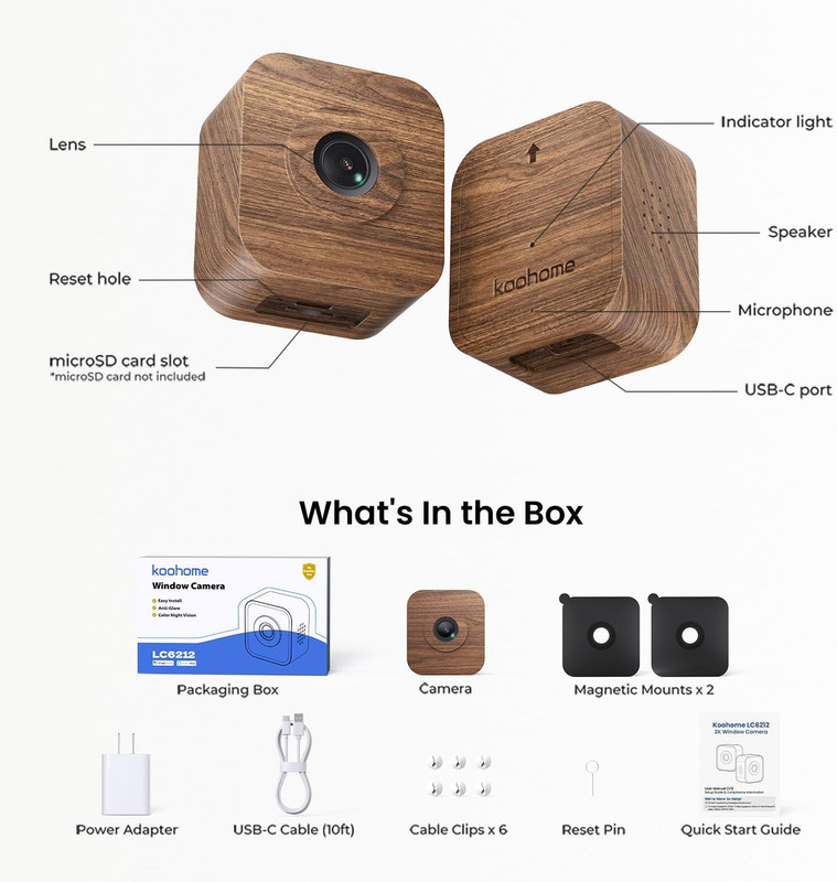 3MP 2K Window Security Camera for Home, No Subscription | Magnetic Mount, Full-C gallery