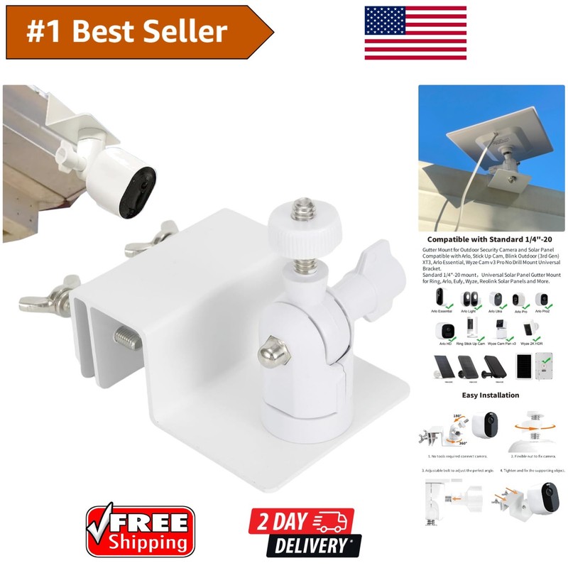 Weatherproof Gutter Mount for Ring, Arlo, Google Nest – Secure Solar Camera Hold