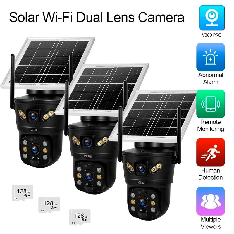 3 PACK 4MP Wifi Wireless Security Camera System Solar Battery Powered 2Way Audio