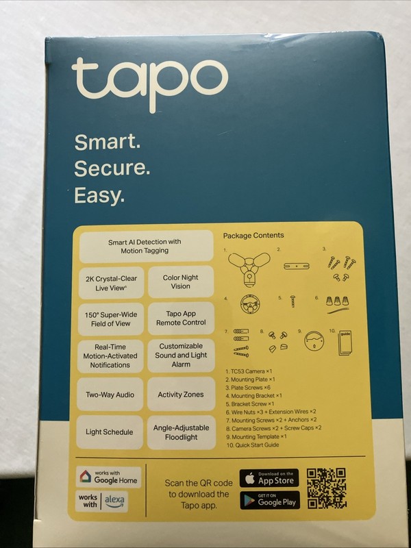 TP-Link Tapo 2K Wired Floodlight Security Camera Outdoor TC53 White NEW SEALED gallery