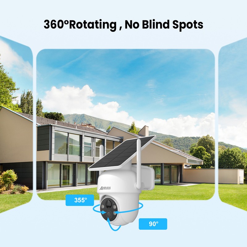 ANRAN Outdoor Solar Security Camera CCTV Wireless WiFi 360° PTZ Home Audio gallery