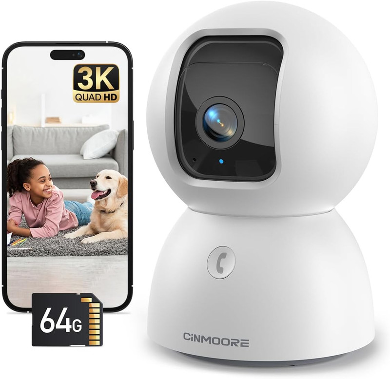 3K Indoor Camera with 64GB Card, Human/Pet/Facial AI Detection, Dog/Cat/Pet Came gallery