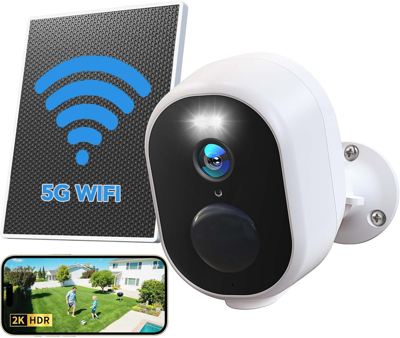 Solar Security Cameras Wireless Outdoor, 5G & 2.4Ghz Wifi, 2K Outdoor Battery Ca