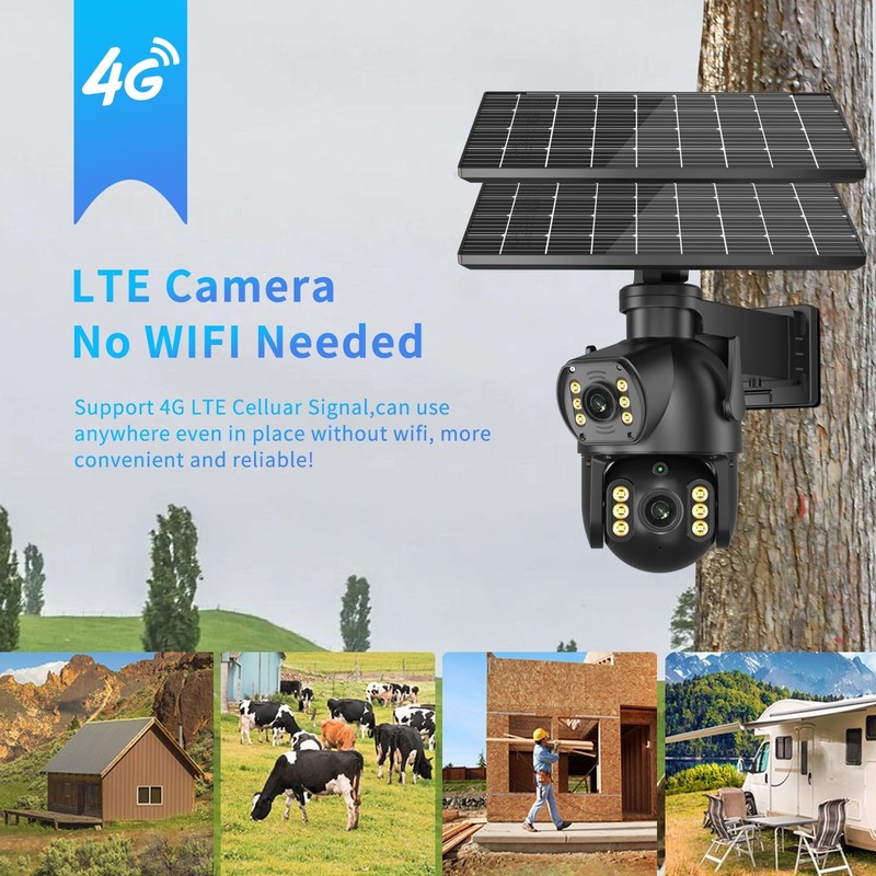 Neye 4G LTE Solar Security Camera 4K with Dual Lens Color Night Vision, Rotat... gallery