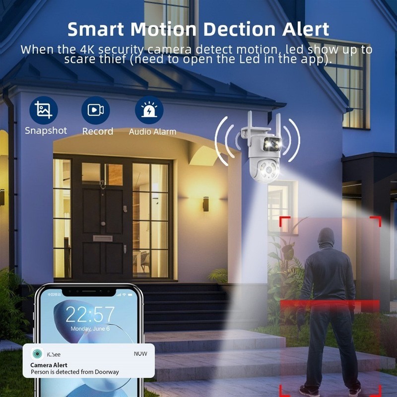 Wireless IP WIFI Camera Outdoor CCTV PTZ Smart Home Security IR Cam Dual lens 2K gallery