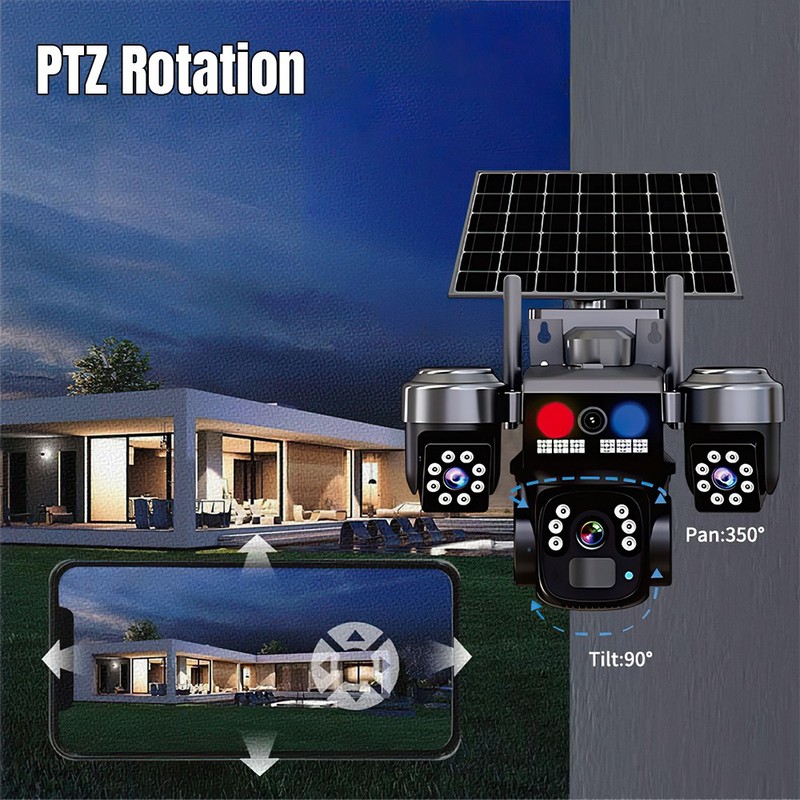 3 Lens 12MP Solar Battery Home Security Camera Outdoor Wifi Wireless PTZ CCTV US gallery