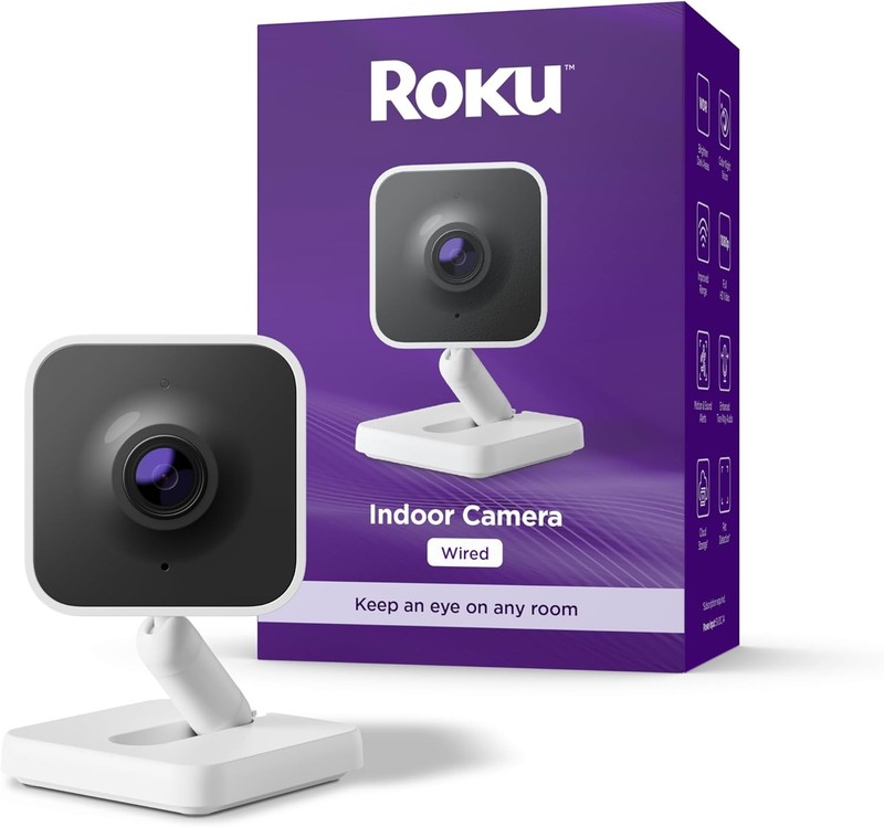 Roku Indoor Security Camera 1080p HD WiFi 6 Pet Monitor Night Vision Wired