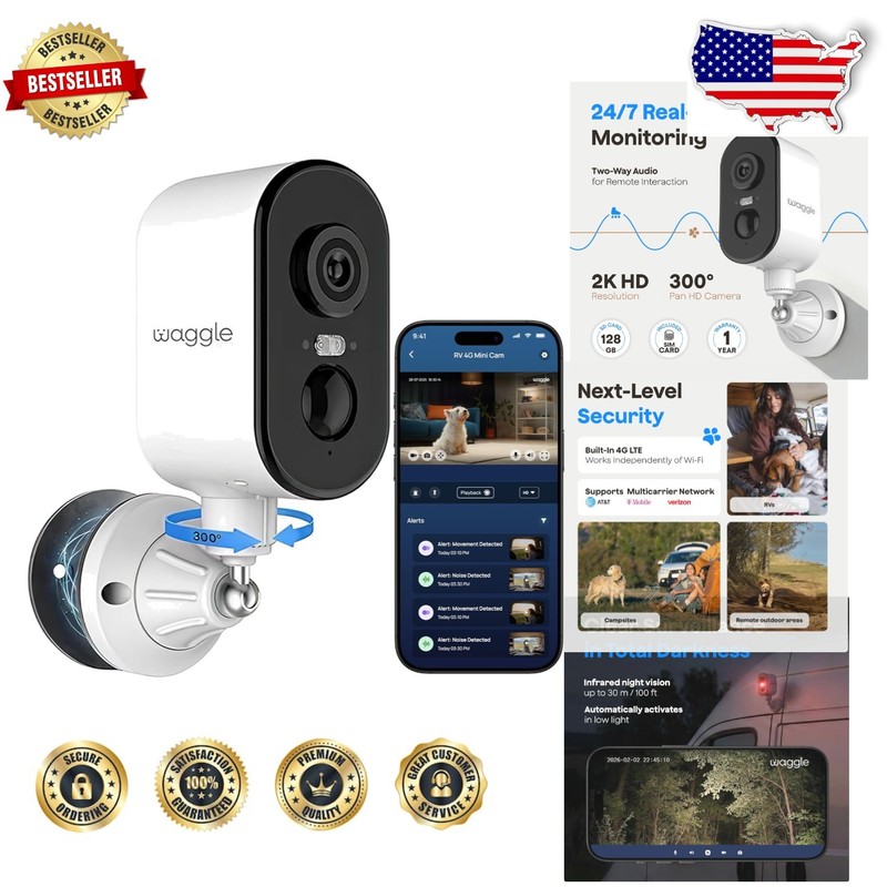 Cellular Security Camera, 2K HD, 300° Pan, AI Motion, Spotlight, 9000mAh Batt…