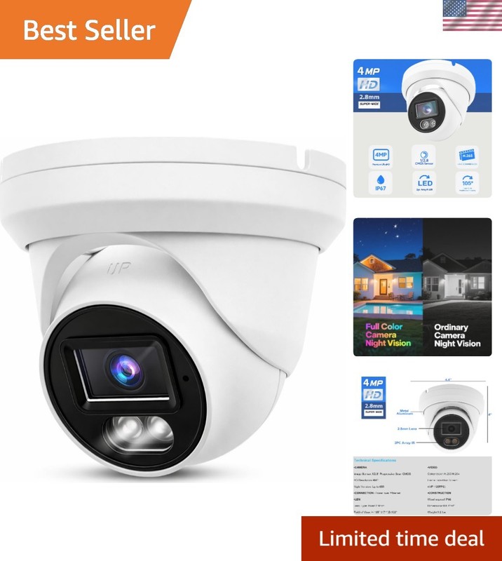 Rated 4MP Outdoor Security Camera with 2.8mm Wide Angle & H.265 Compression
