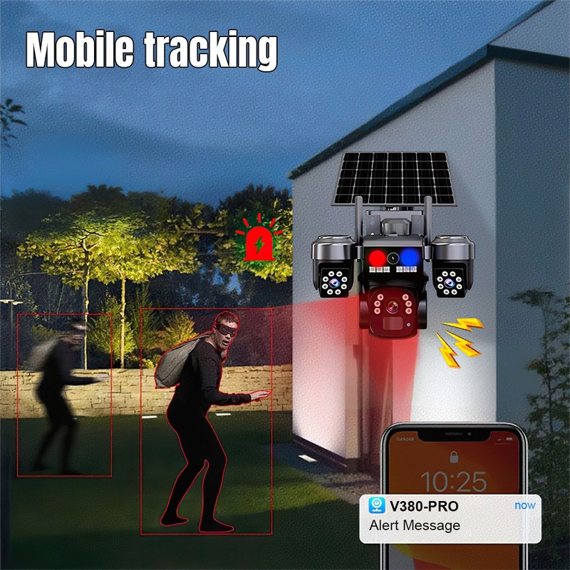 3 Lens 12MP Solar Battery Home Security Camera Outdoor Wifi Wireless PTZ CCTV US gallery