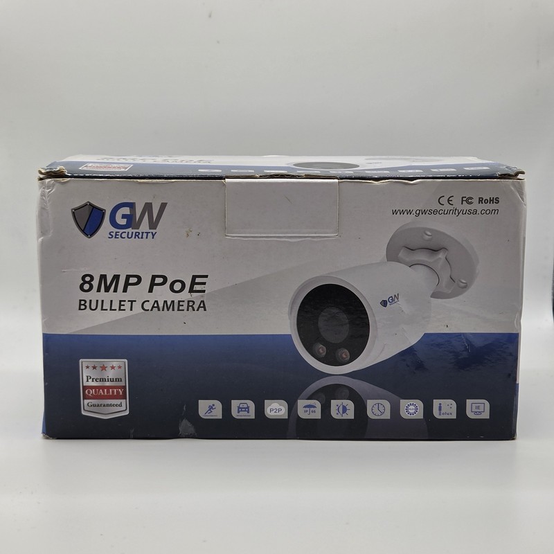 GW Security 4K 8MP POE Bullet Camera WeatherProof Smart Color Night Vision White