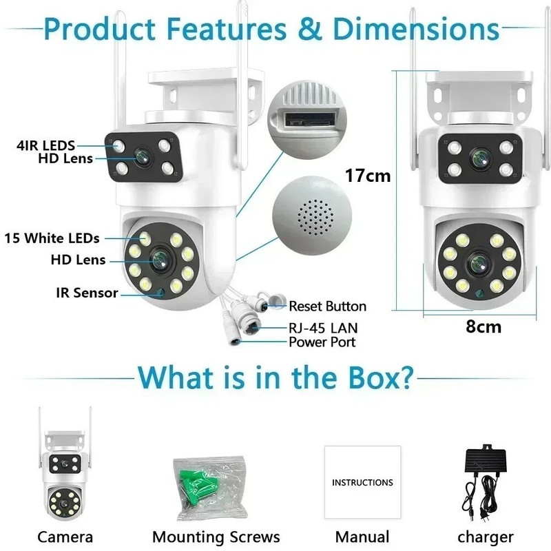 Tuya 4K 8MP Outdoor Security Camera WIFI Dual Lens Screen Color Night Vision Cam gallery