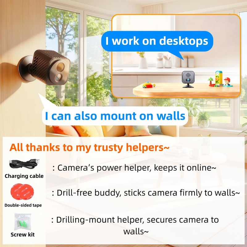 Upgraded Mini 30-Day Battery Life, Wireless 1080P HD with AI Motion Detection... gallery
