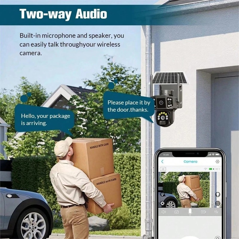 1PC 4K 8MP Solar Security Camera Wireless WiFi Outdoor 360° Pan Tilt Dual Lens gallery