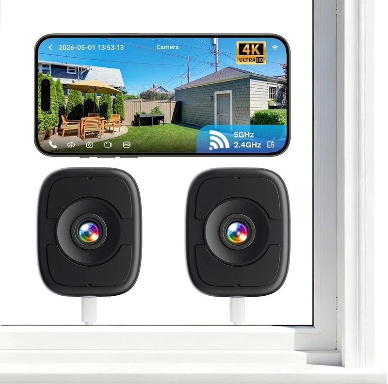 LongPlus 8MP 4K Window Camera 2 Pack, 2.4/5GHz WiFi Safeview Camera with Night V