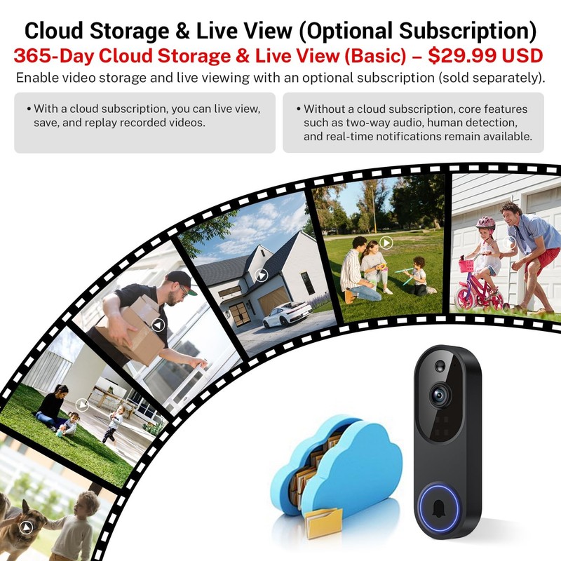 Orbitell 1080p Wireless Wi-Fi Video Doorbell Camera with Two Way Audio, Black gallery