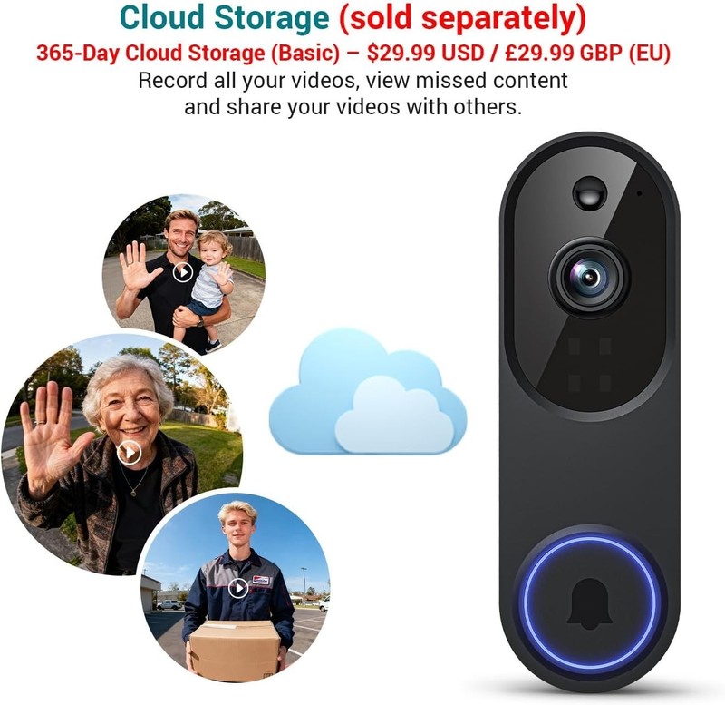 Smart 1080P Video Doorbell Camera with Doorbell Receiver, Live View, AI Human De gallery