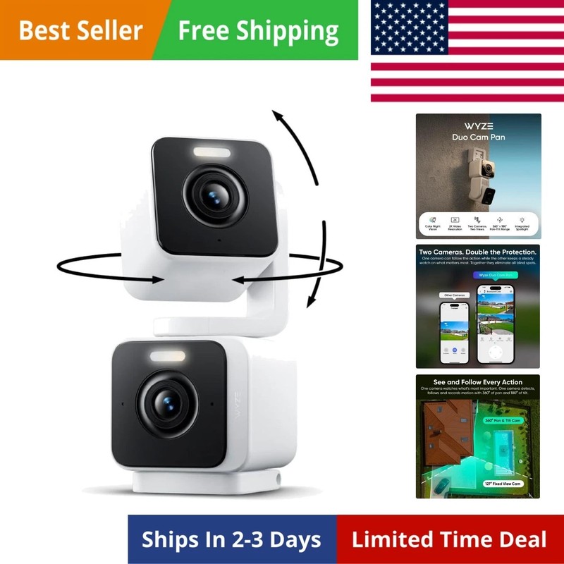 Duo Cam Pan Indoor/Outdoor 2K 360° Pan/Tilt Smart Home Security Camera with …