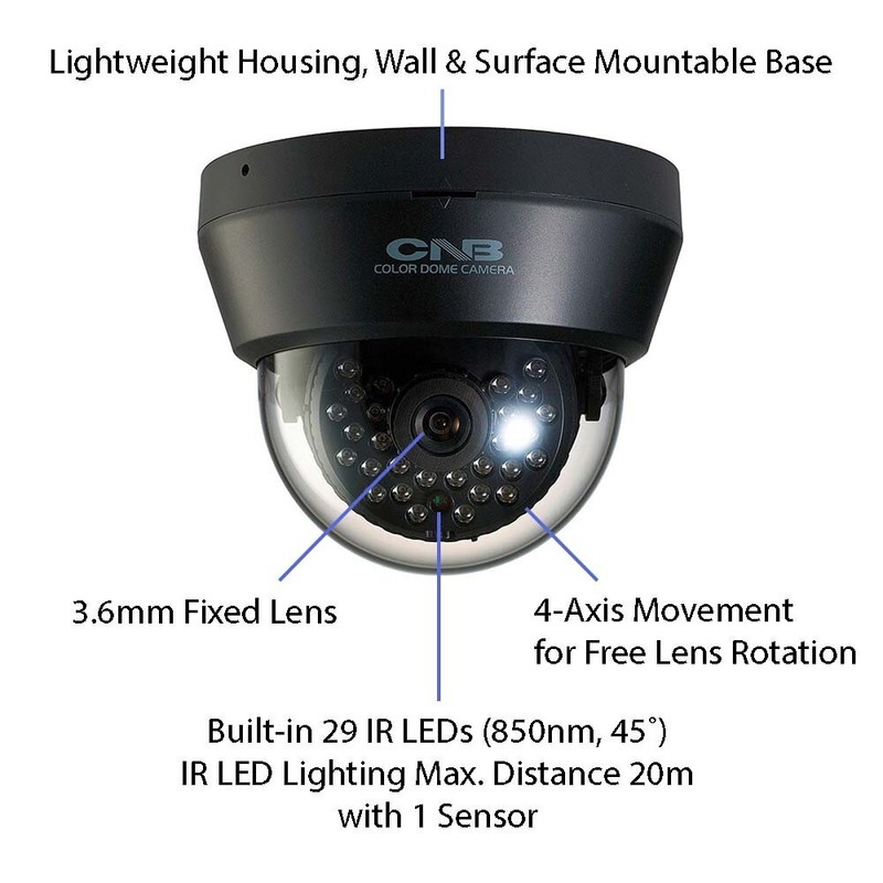 CNB LBQ-50S Analog IR Dome Camera 800TVL 3.6mm Lens 0.00Lux WDR AGC DC12V Black gallery