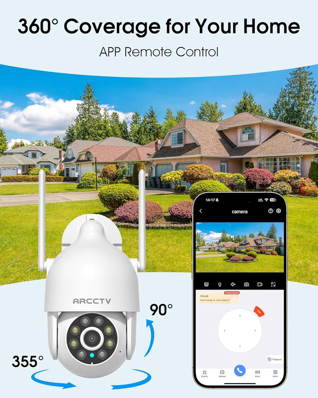 2K Security Cameras Outdoor, 360°Pan-Tilt View 2.4G/5G Wifi Security Camera with gallery