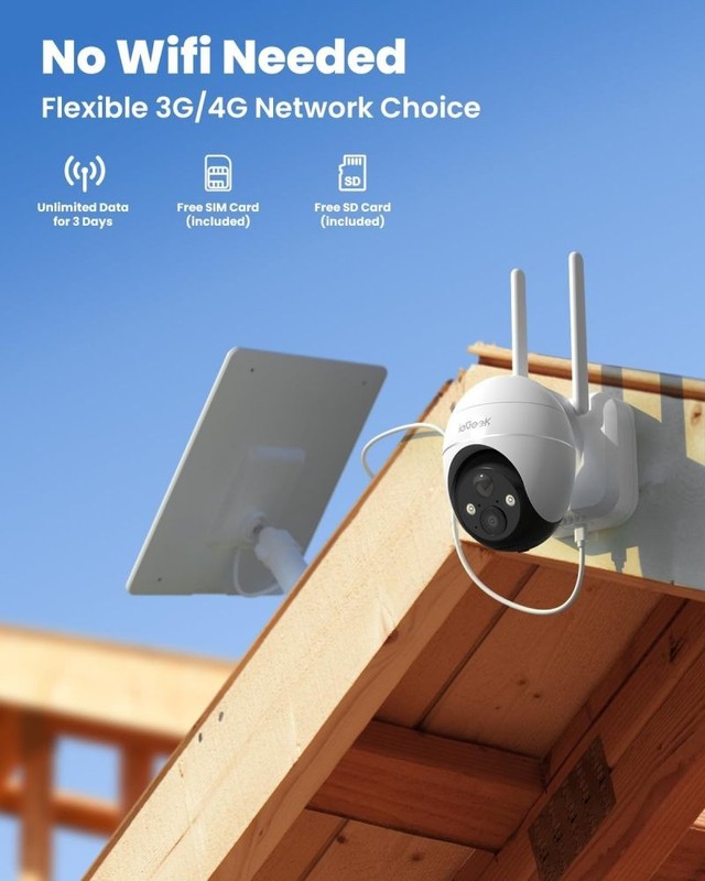 ieGeek Outdoor 4G LTE Cellular PTZ Battery Solar Security Camera 360° Wireless gallery