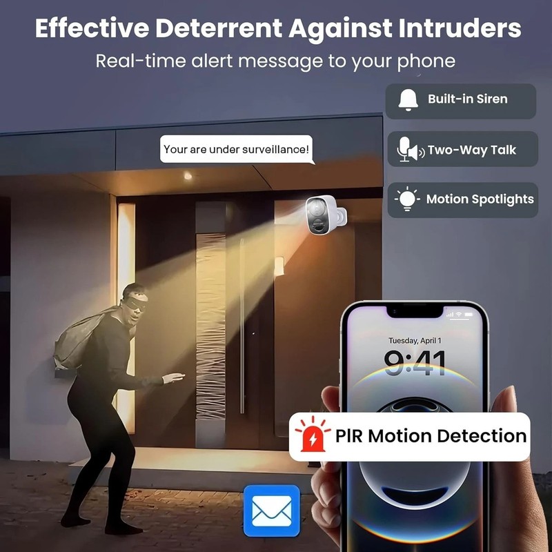 2025 Wireless 2K UHD Outdoor Security Camera with Free Cloud Storage & AI Alerts gallery