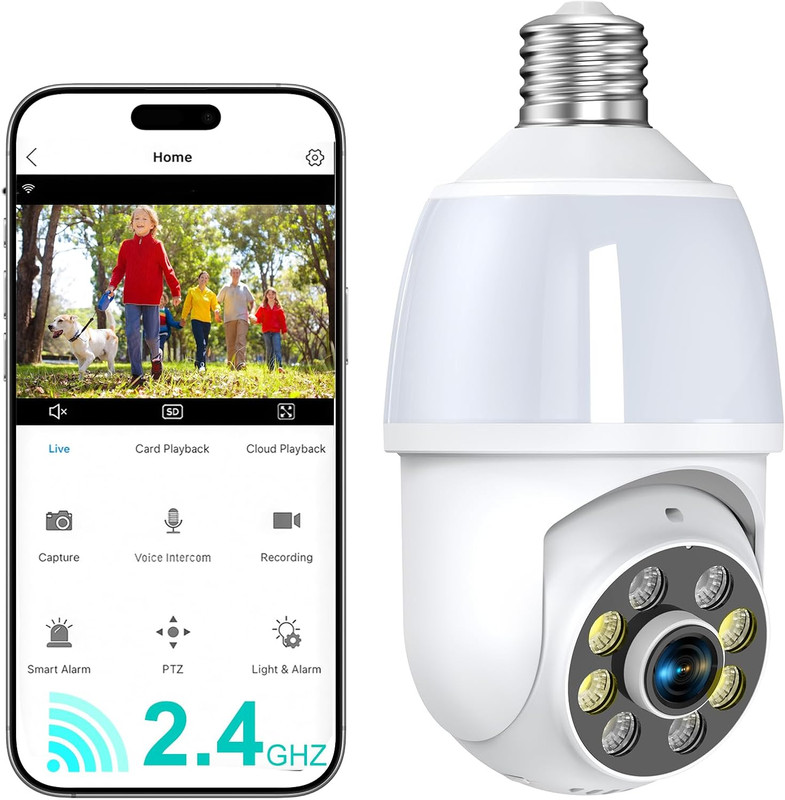 52HZ 2K Light Bulb Security Camera, 2.4GHZ Wifi Lightbulb Security Cameras gallery