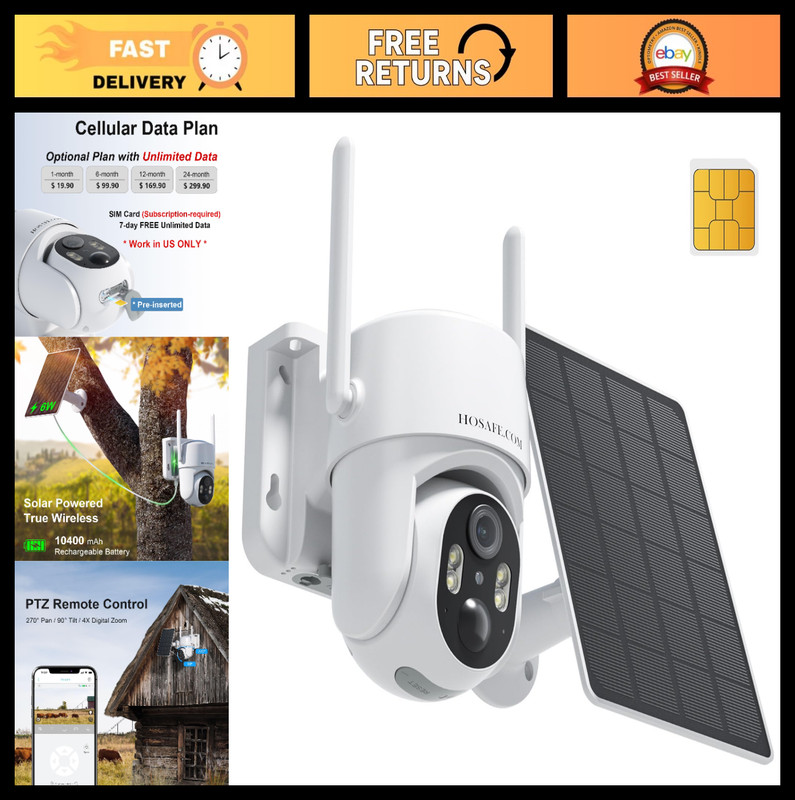 4G LTE Solar Security Camera – 2K Outdoor Wireless, No WiFi Needed, Motion Detec