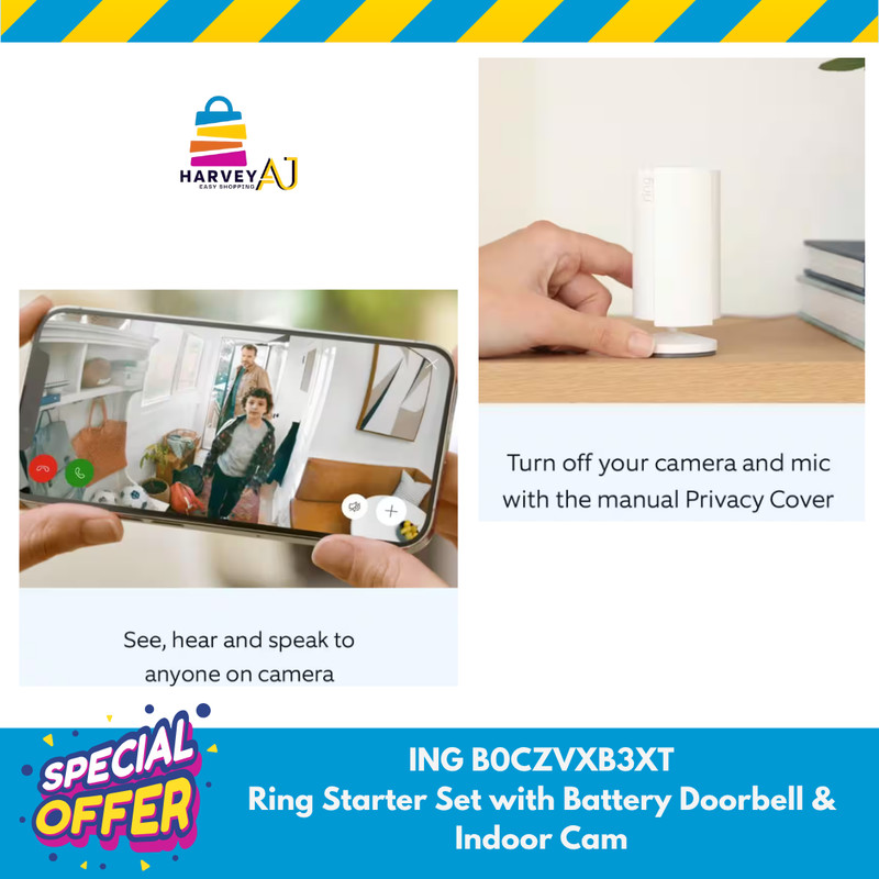 Ring B0CZVXB3XT Starter Set with Battery Doorbell and Indoor Cam gallery