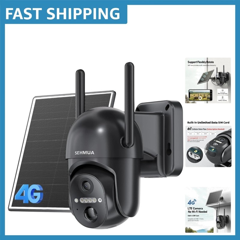 Wireless 4G LTE Solar Security Camera with 360° View & Unlimited Data Plan